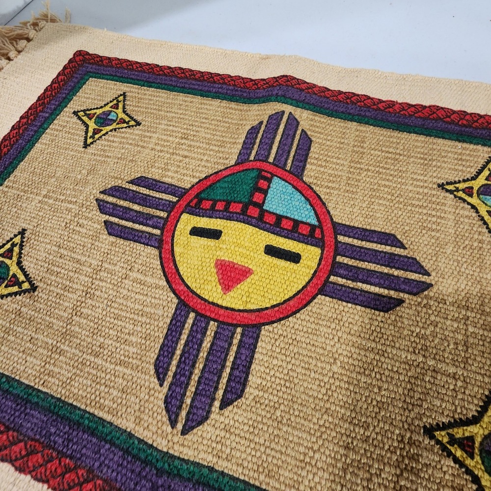 El Paso Saddleblanket Zia Sun Woven Cotton Place Mat Rug Southwest Tan 21x14